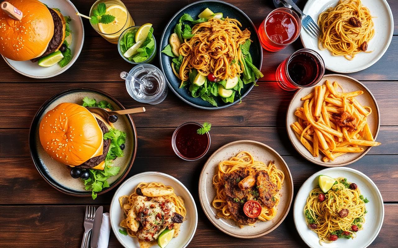 Variedade de pratos servidos em um restaurante