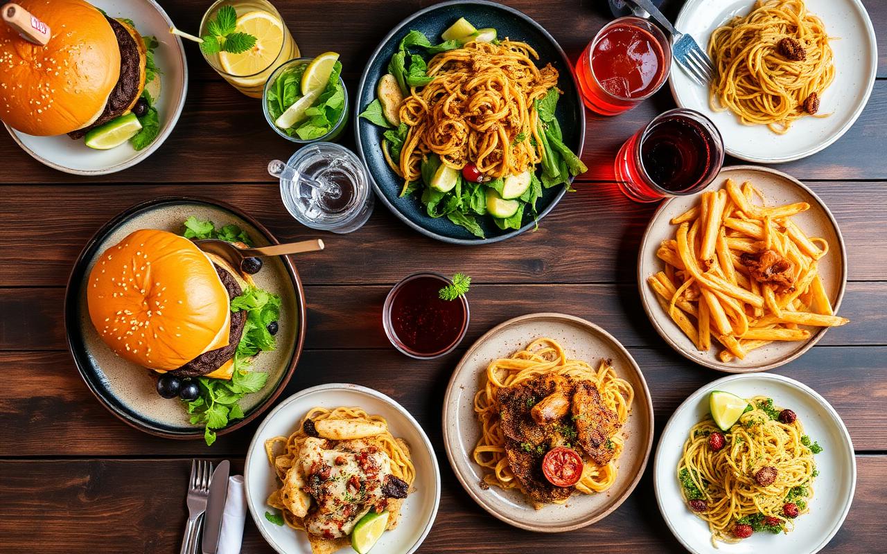 Variedade de pratos servidos em um restaurante